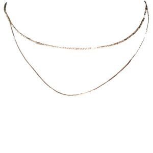 Yellow Gold Plated Double Layered Strand Necklace Dainty 14K Delicate Simple